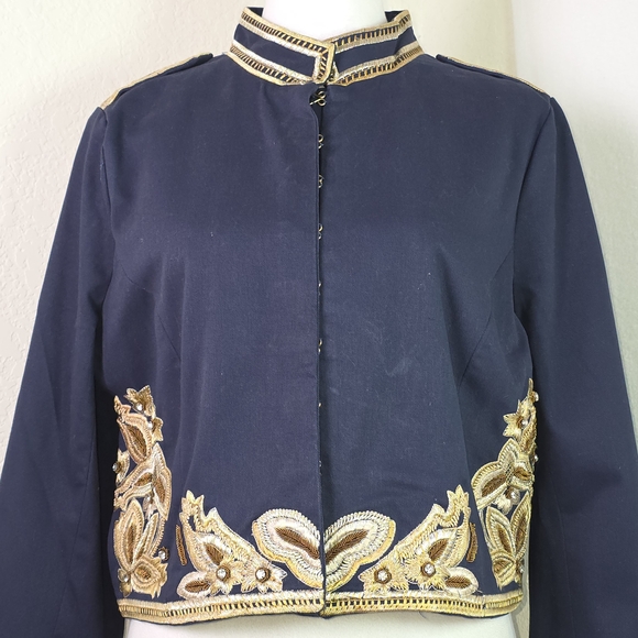 Authentic Icon Embroidered Military Crop Jacket Navy Gold XL - Picture 2 of 13